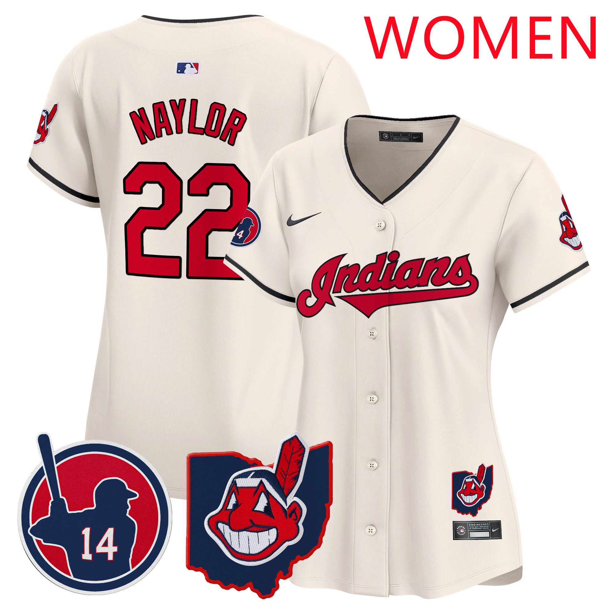 Women Cleveland Indians 22 Naylor Cream Nike 2025 Patch Vapor Premier Limited MLB Jersey